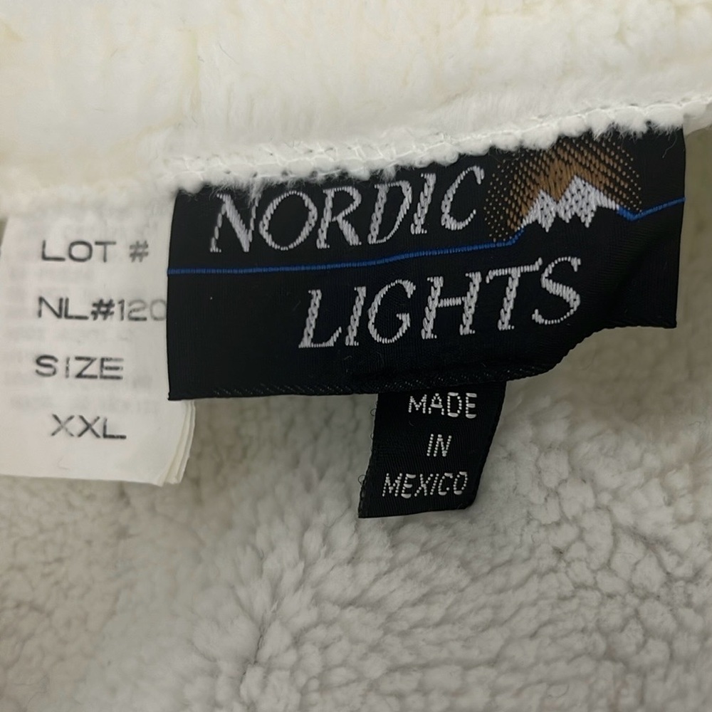Vintage Nordic Lights Snowflake Green/White Fleece Hooded Reversible Jacket XXL - Picture 15 of 15